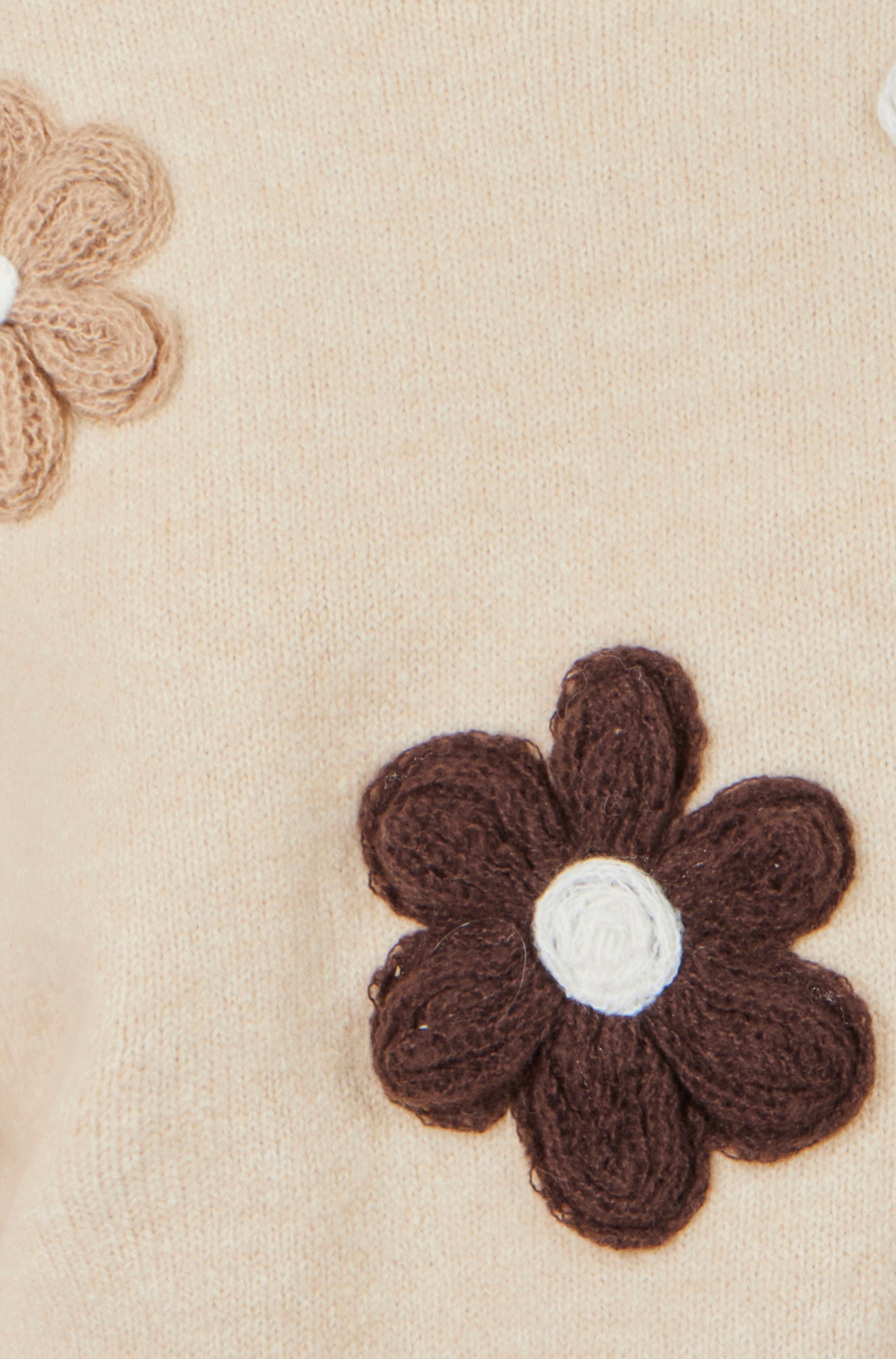 Yumi Beige Relaxed Crochet Flower Jumper