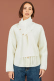 Yumi Ivory Eyelash Knit Jacket With Scarf