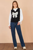 Yumi Black Lace Bow Knitted Pullover