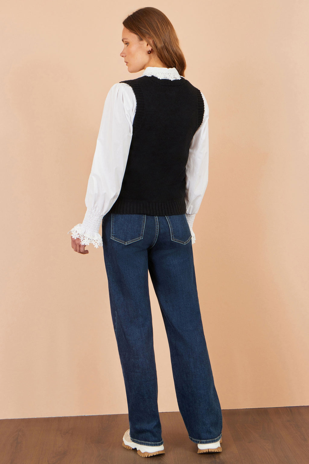 Yumi Black Lace Bow Knitted Pullover