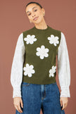Camiseta de punto sin mangas con aplique de flor verde de Yumi