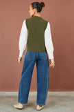 Camiseta de punto sin mangas con aplique de flor verde de Yumi