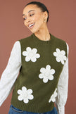 Camiseta de punto sin mangas con aplique de flor verde de Yumi