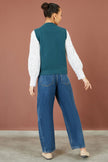 Yumi Teal Flower Appliqué Knit Tank