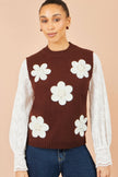Yumi Brown Flower Applique Knit Tank