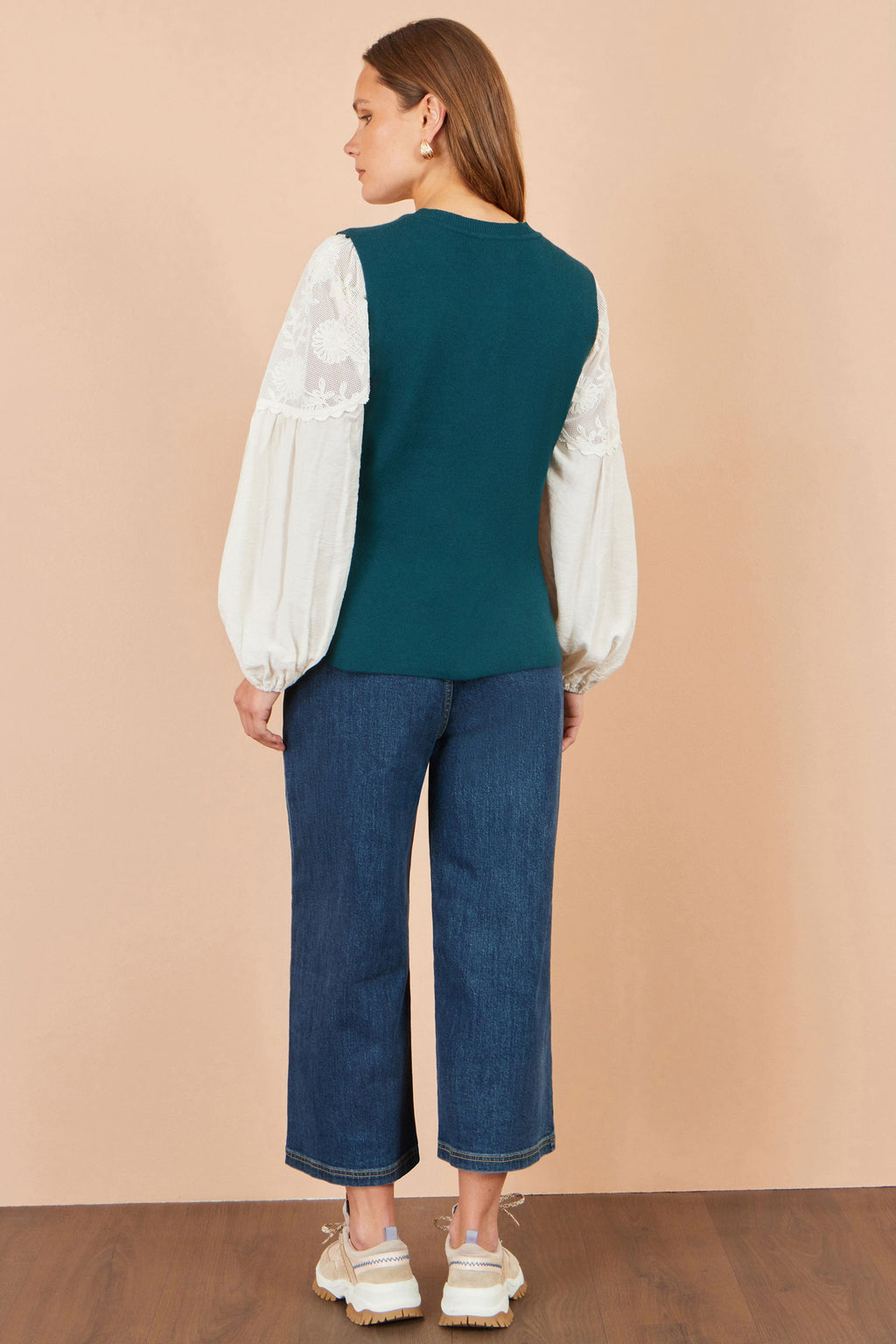 Yumi Teal Flower Applique Knit Waistcoat