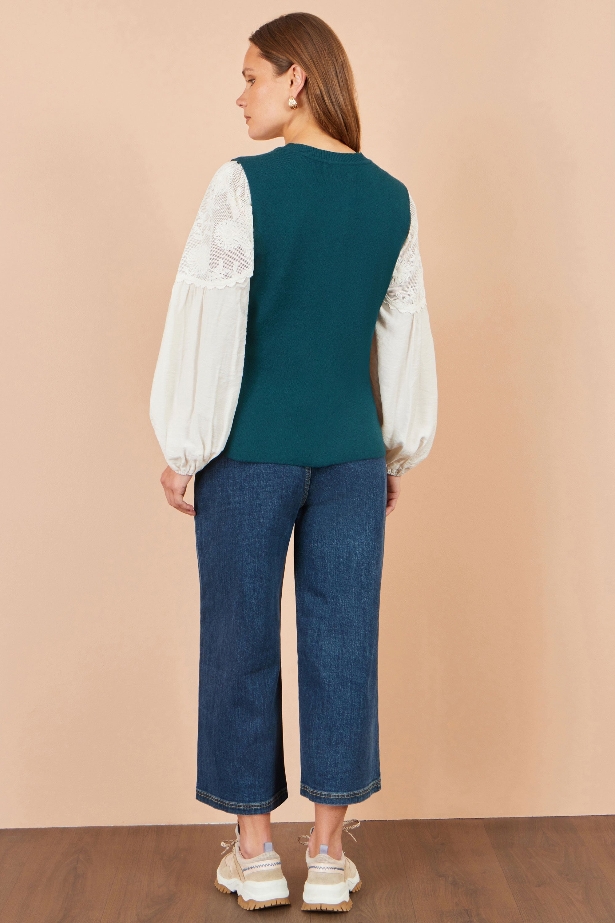 Yumi Teal Flower Applique Knit Waistcoat