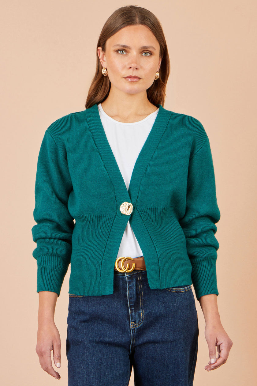 Yumi Strickjacke mit Knöpfen in Petrol