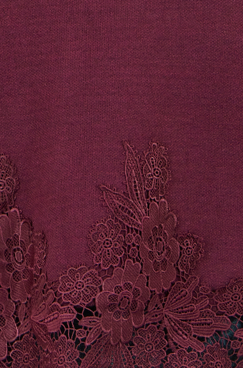 Yumi Burgundy Viscose Relaxed Jumper With Lace Trim