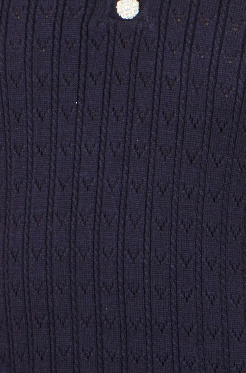 Abito midi in maglia di viscosa blu navy Yumi con bottoni