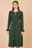 Yumi Green Viscose Knitted Midi Dress With Buttons