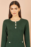 Yumi Green Viscose Knitted Midi Dress With Buttons