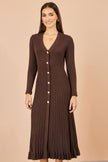 Yumi Brown Viscose Knitted Midi Ribbed Dress