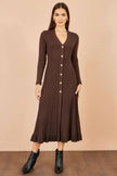 Yumi Brown Viscose Knitted Midi Ribbed Dress