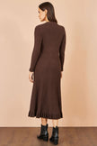 Yumi Brown Viscose Knitted Midi Ribbed Dress