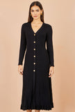 Yumi Black Viscose Knitted Midi Ribbed Dress
