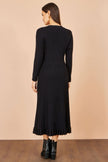 Yumi Black Viscose Knitted Midi Ribbed Dress