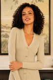 Robe midi en maille côtelée beige Yumi en viscose