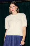 Maglione a maniche corte soffice color avorio Yumi