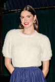 Maglione a maniche corte soffice color avorio Yumi