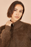 Yumi Brown Eyelash Zip Knitted Jacket