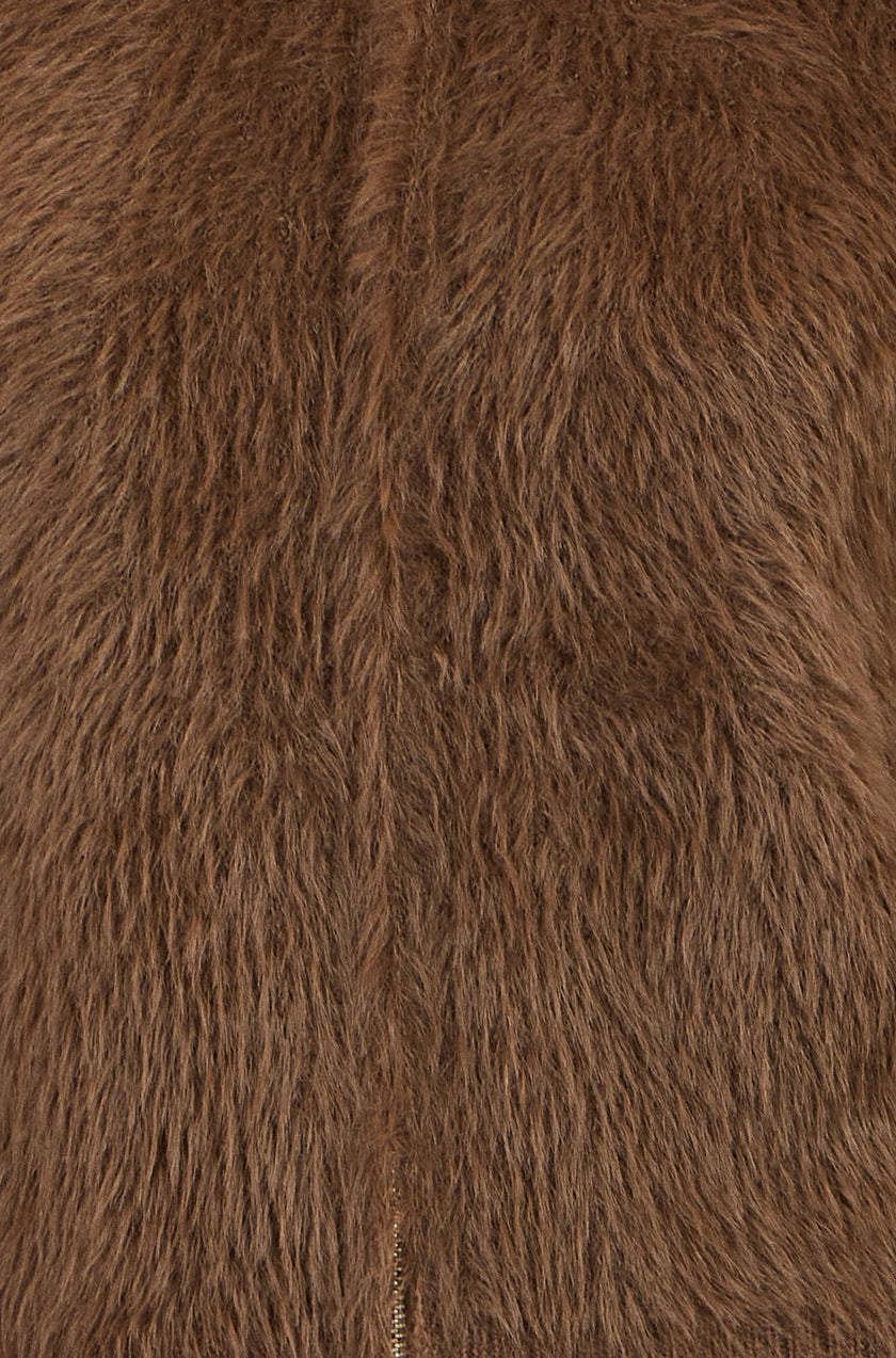 Yumi Brown Eyelash Zip Knitted Jacket