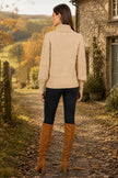 Yumi Beige Cable Knit Roll Neck Jumper