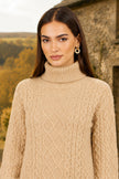 Yumi Beige Cable Knit Roll Neck Jumper