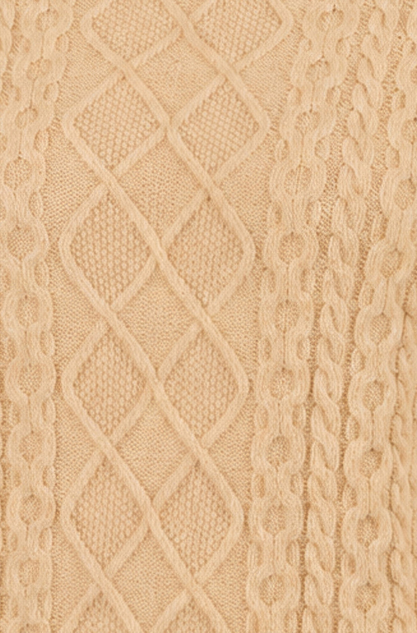 Yumi Beige Cable Knit Roll Neck Jumper