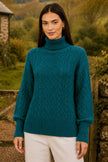 Yumi Teal Cable Knit Roll Neck Jumper