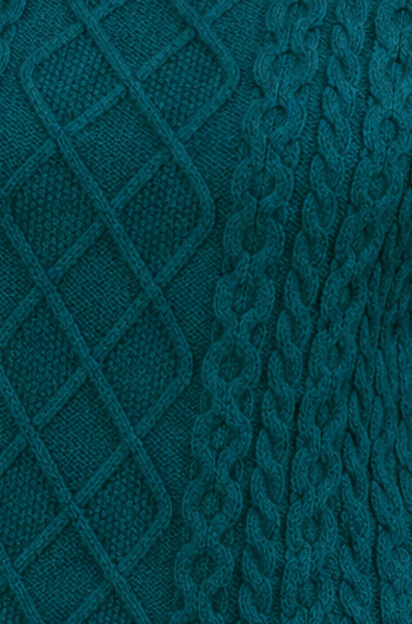 Yumi Teal Cable Knit Roll Neck Jumper