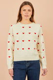Yumi Ivory Embroidered Heart Jumper