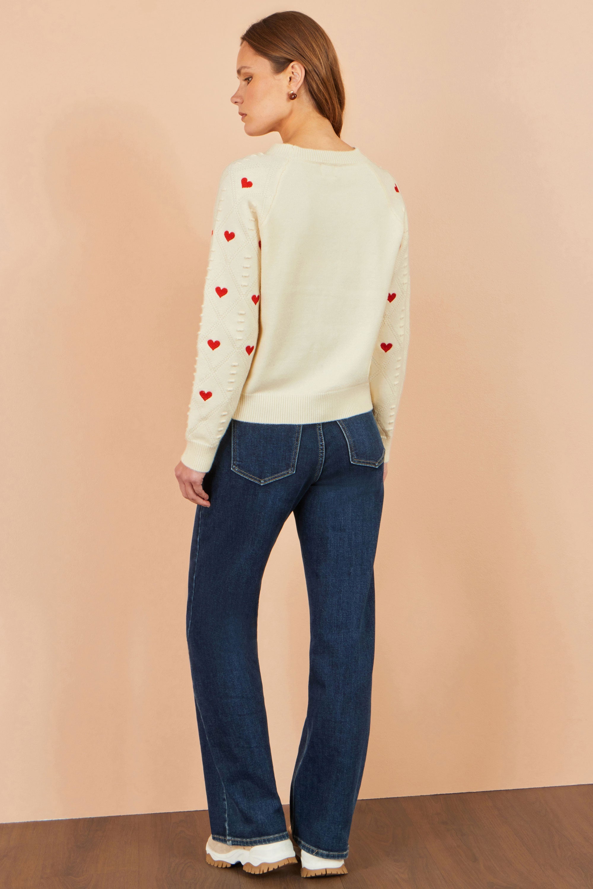 Yumi Ivory Embroidered Heart Jumper
