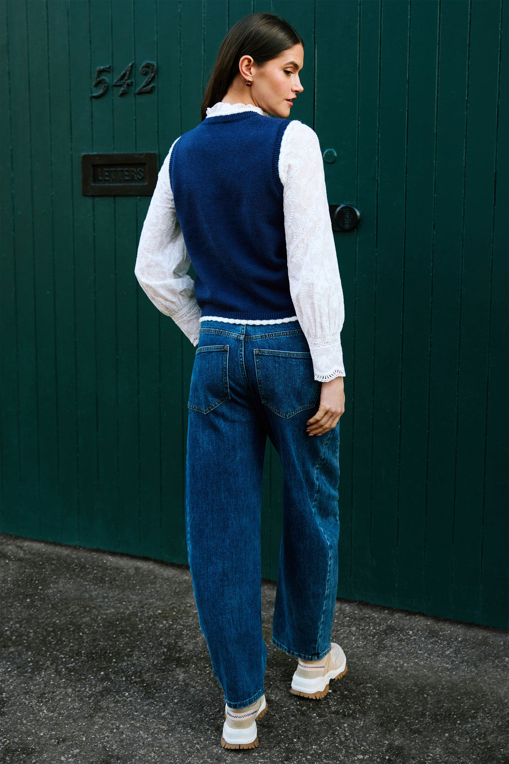 Yumi Navy Embroidered Knitted Waistcoat