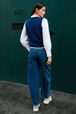 Yumi Navy Embroidered Knitted Waistcoat