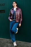 Yumi Burgundy Faux Leather Bomber Jacket