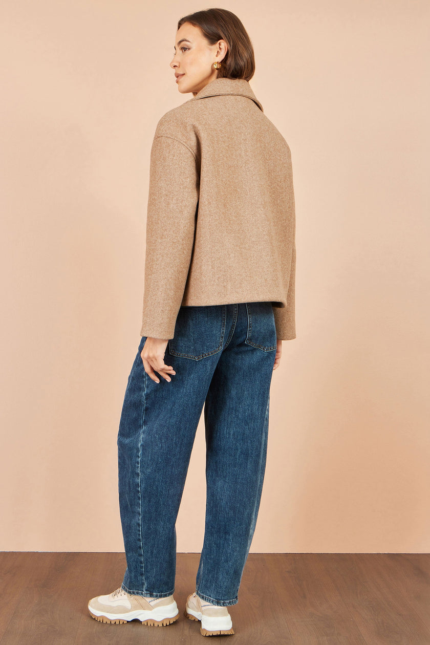 Yumi Beige Boxy Cropped Jacket