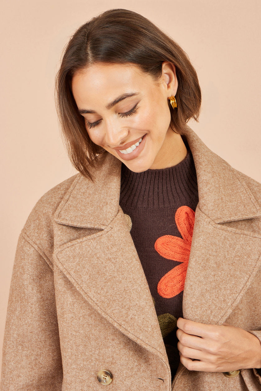 Yumi Beige Boxy Cropped Jacket
