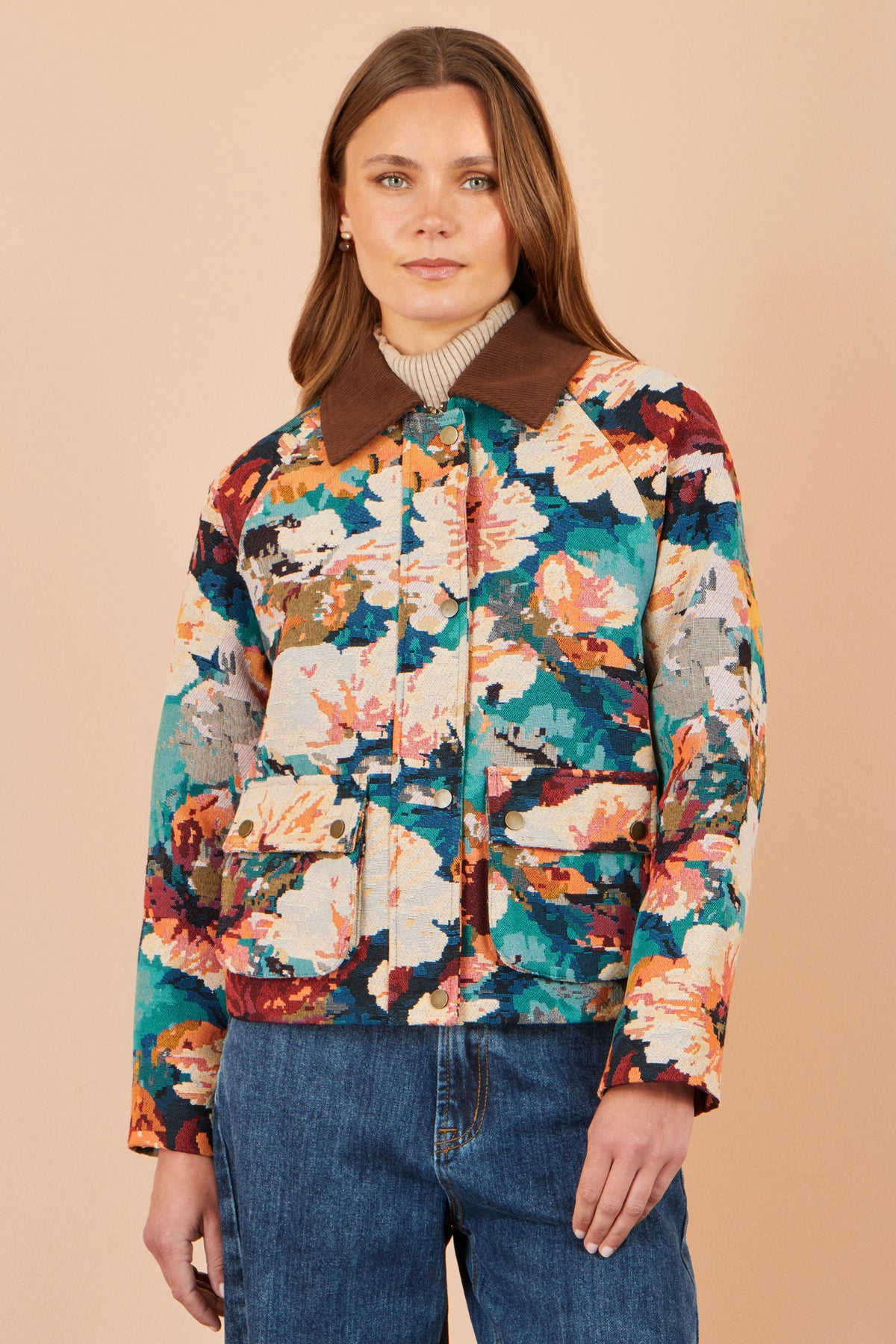 Bomber jacket tissé à fleurs multicolores Yumi