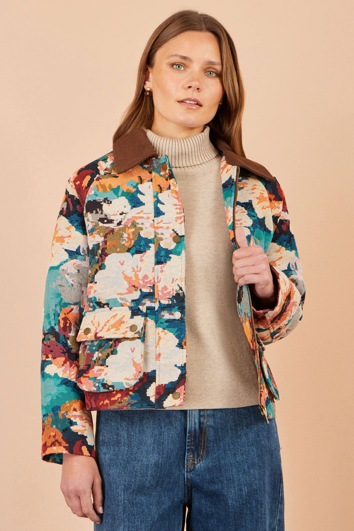 Bomber jacket tissé à fleurs multicolores Yumi