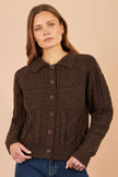 Yumi Brown Cable Knit Boxy Jacket