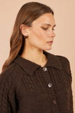 Yumi Brown Cable Knit Boxy Jacket