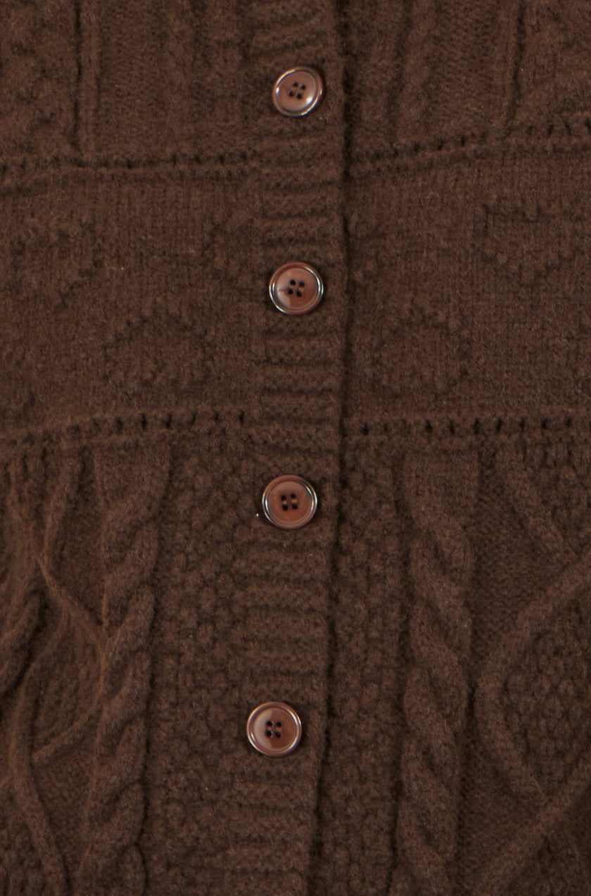 Yumi Brown Cable Knit Boxy Jacket