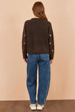 Yumi Brown Sequin Heart Relaxed Jumper