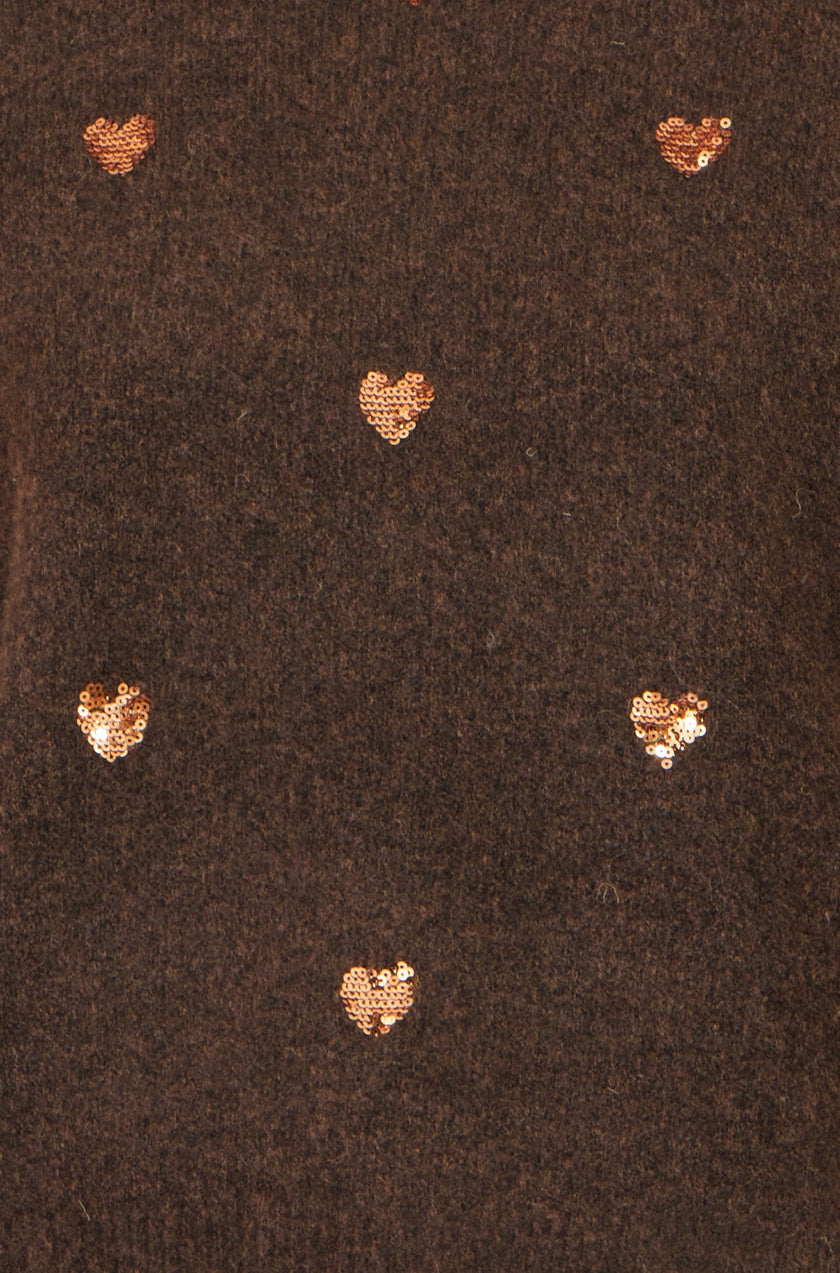 Yumi Brown Sequin Heart Relaxed Jumper