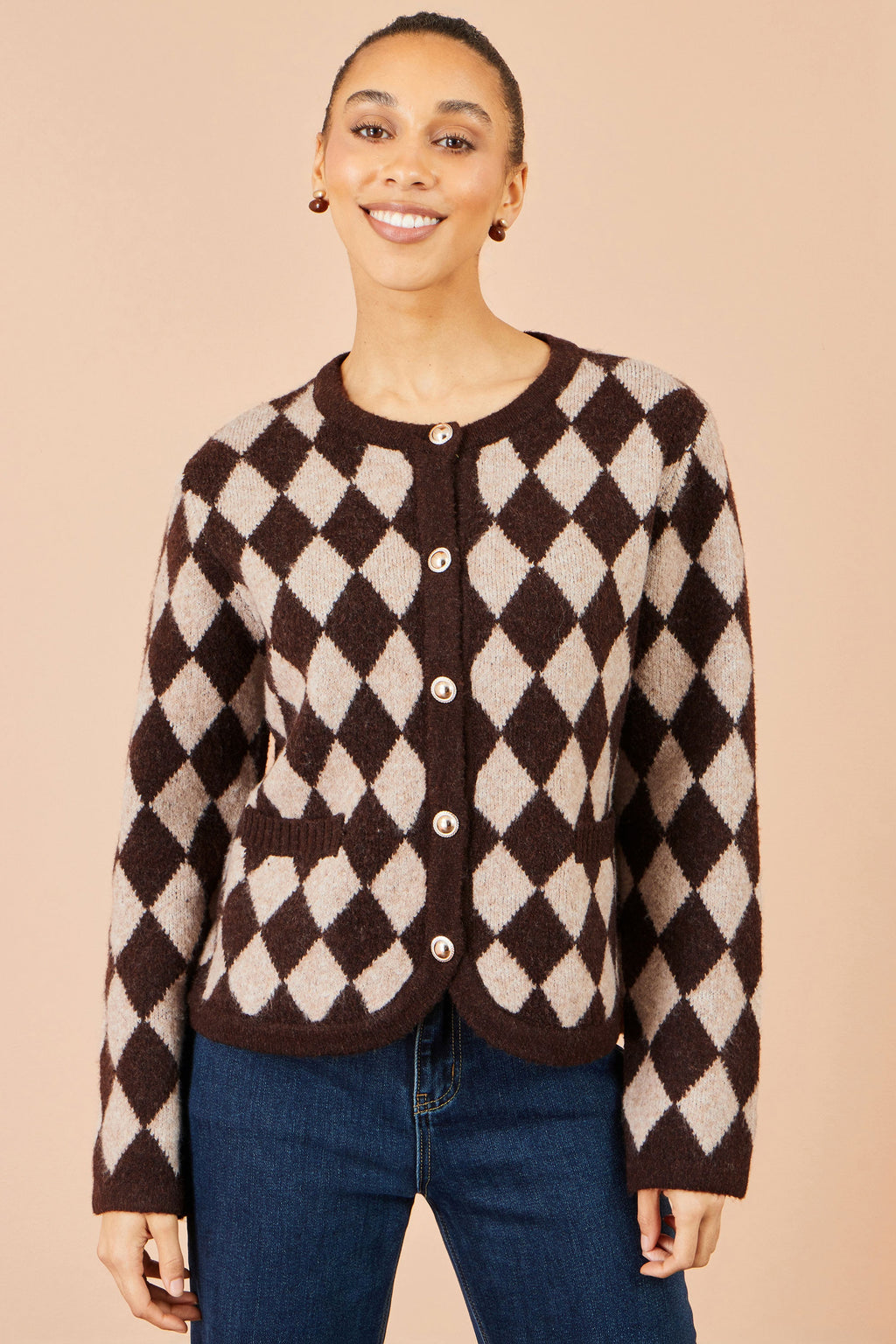 Yumi Brown Argyll Knit Cardigan