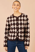 Yumi Brown Argyll Knit Cardigan