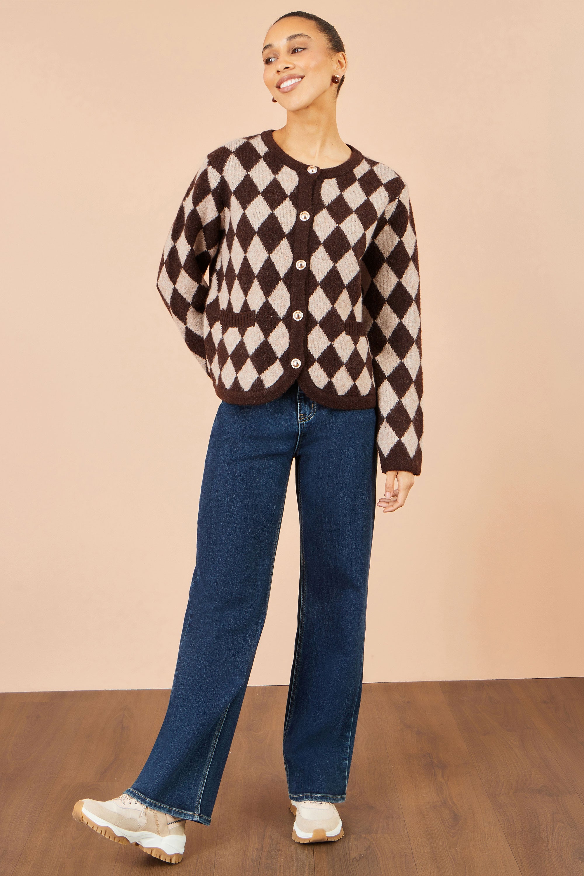 Yumi Brown Argyll Knit Cardigan