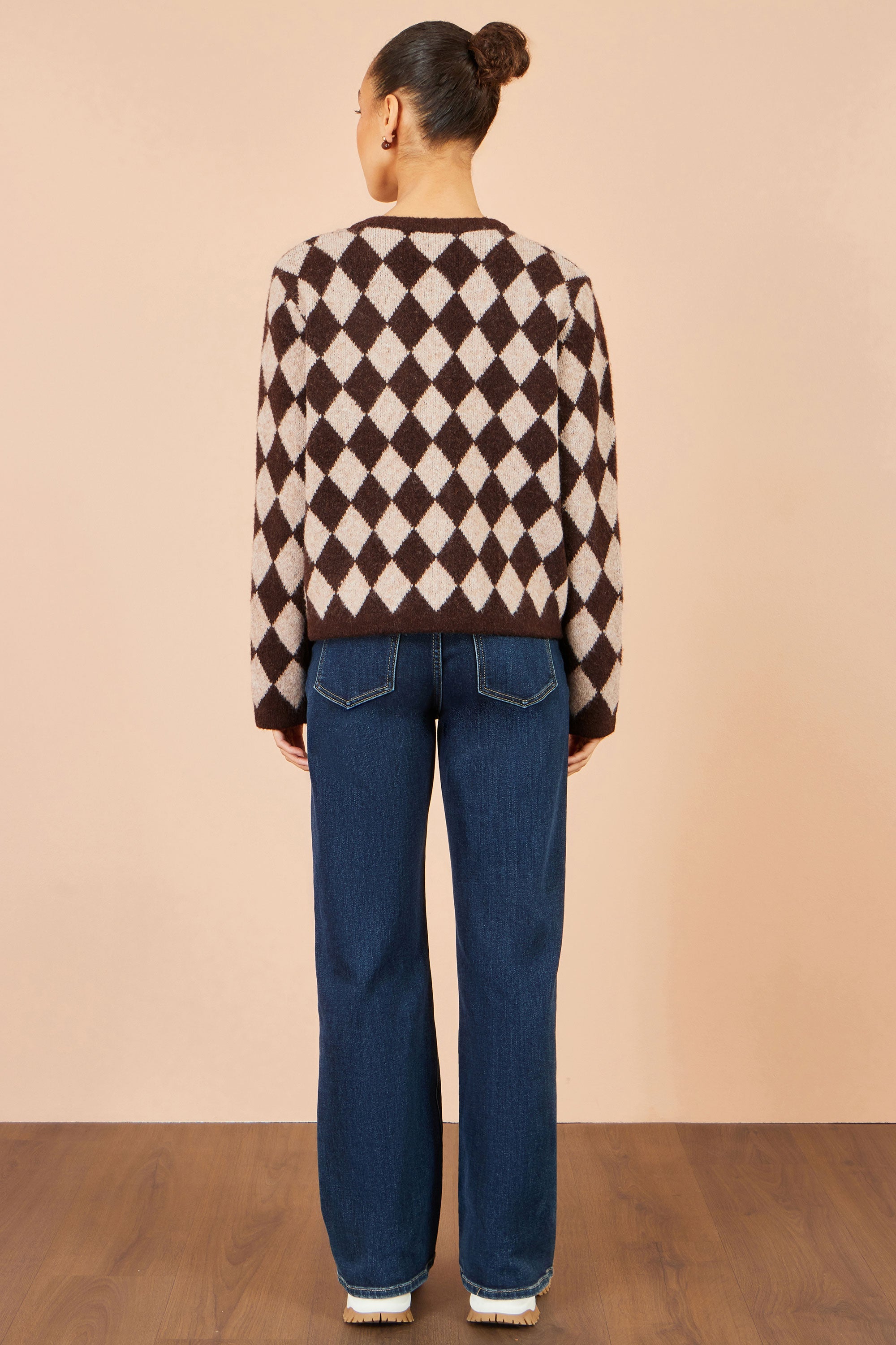 Yumi Brown Argyll Knit Cardigan