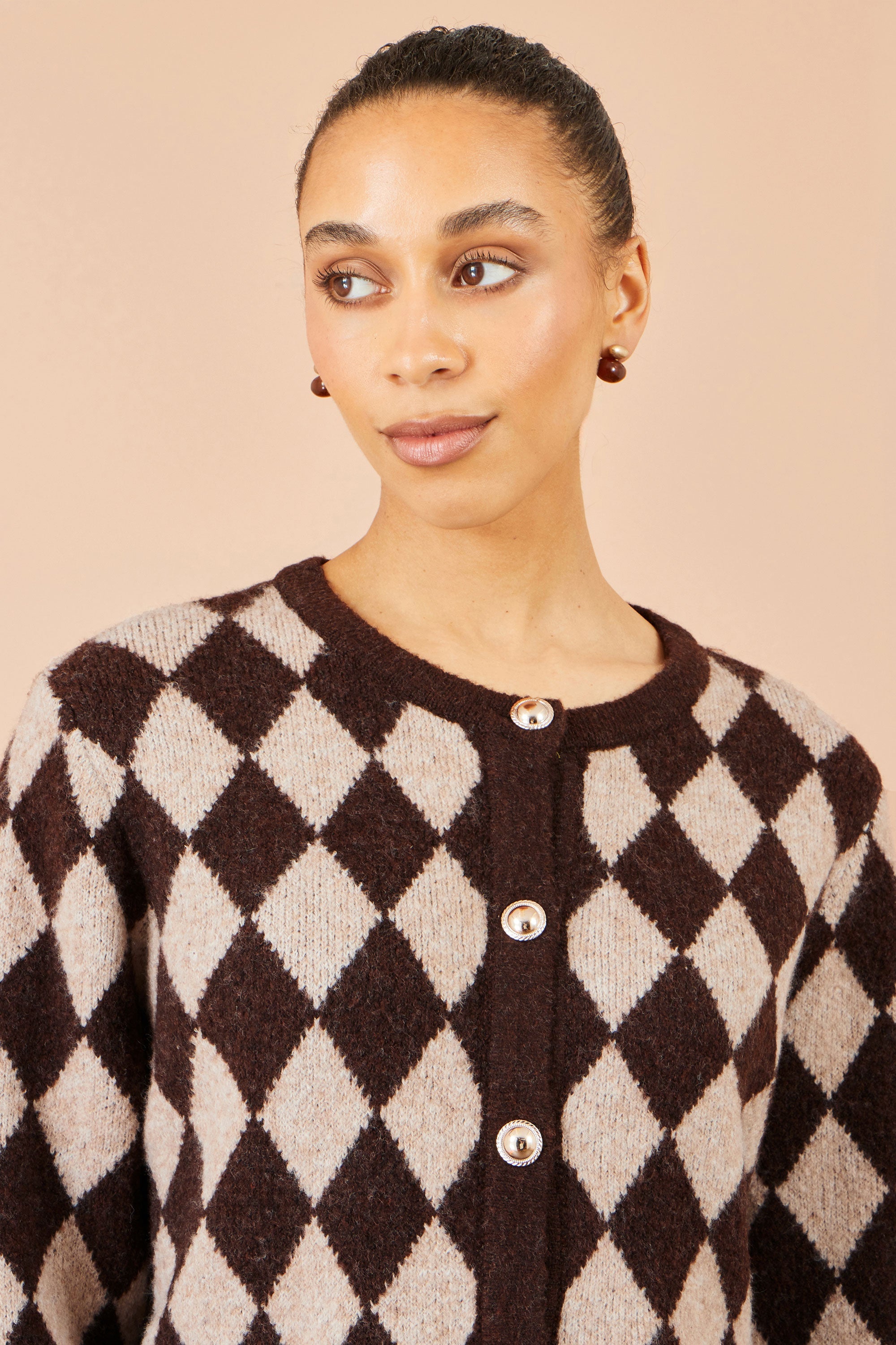Yumi Brown Argyll Knit Cardigan